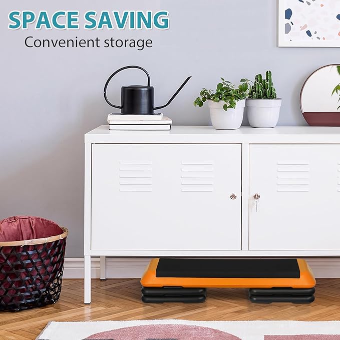 Adjustable Workout Aerobic Stepper, Exercise Step Platform Trainer with 4 Risers,Non-Slip Surface for Home Gym Workout Training
