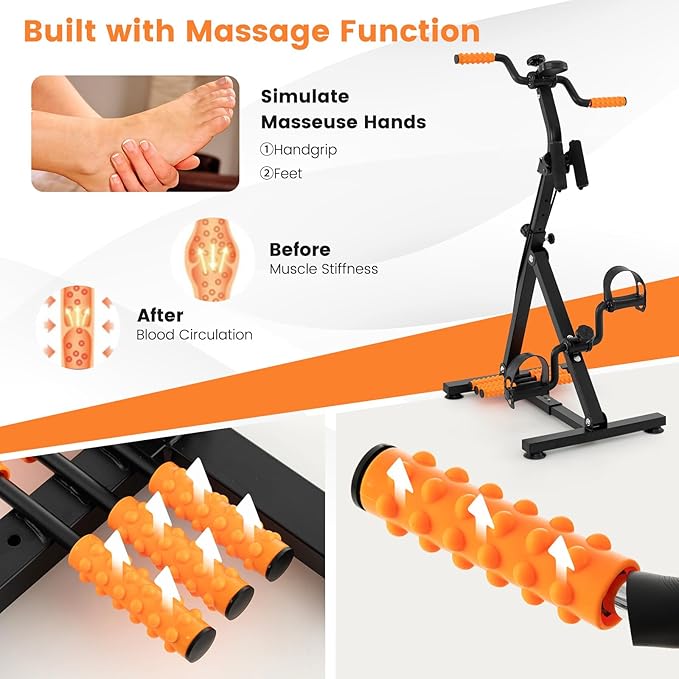 GYMAX Pedal Exercise Bike for Seniors, Hand Arm Leg and Knee Fitness Machine with Massage, LCD Monitor, Adjustable Height and Length for Total Body, Home Exercise Equipment for Elderly