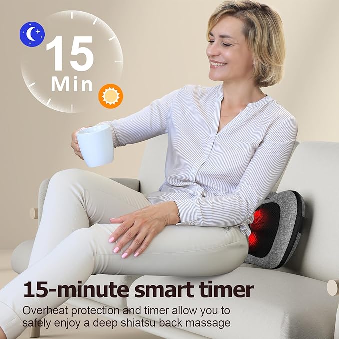 VIKTOR JURGEN Shiatsu Back Massager with Heat, Mothers Day Gifts for Mom, Dad, Women, Men, Deep Tissue Massage for Neck, Shoulder, Upper & Lower Back Pain Relief, Electric Kneading 3D Massage Pillow
