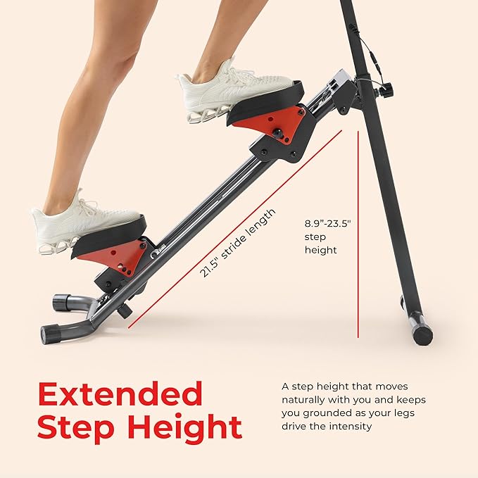 Sunny Health & Fitness Stair Stepper w/Handlebar, Extended Step Range Climber Machine for Legs, Core and Glute Workouts, Connection with Free SunnyFit App