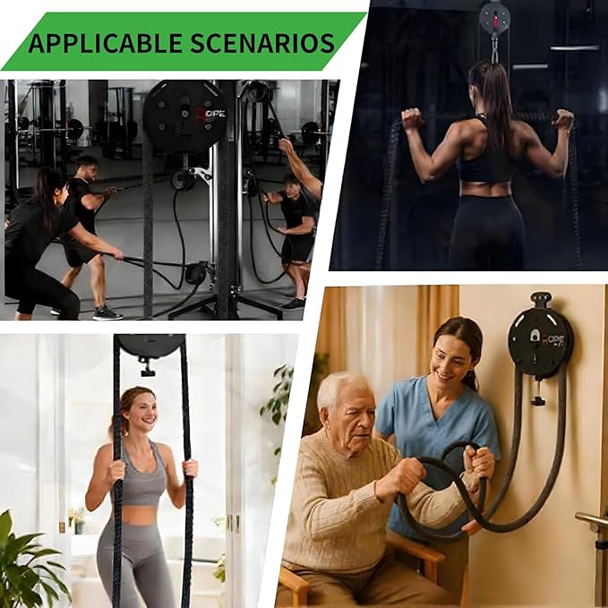 Endless Rope Trainer - Suspension Endless Rope Pulley, Adjustable Resistance Trainer Machine, Closed-Loop Nylon Rope, Cable Machine Home Gym for Grip, Arms Training Black