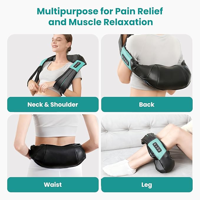 Nekteck Shiatsu Neck Massager with Heat for Pain Relief Deep Tissue, 2026 Upgraded 3D Back Shoulder Kneading Massage Pillow, Body Muscle Relaxation Tools Gifts for Him Her, Blue (NOT Cordless)