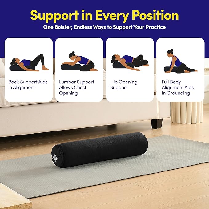 Meditation Cushion Bolster Pillow for Restorative Yoga – Supportive Cushion for Meditation, Pilates, and Relaxation – Filled with Buckwheat Hulls - Removable Cover