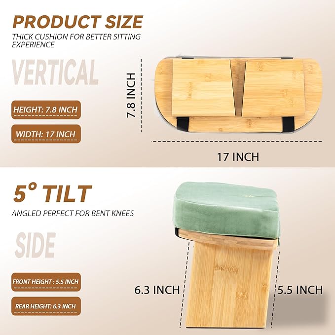 Meditation Bench, Bamboo Meditation Stool, Folding Kneeling Meditation Bench, Seiza Prayer Bench, Prayer Bench with Meditation Cushion, Kneeling Stool(Green-Bag)