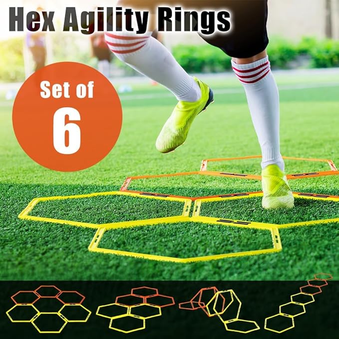 Japard Hex Agility Rings for Speed Training & Agility Footwork Training Speed Hurdles Ladder with Carrying Bag