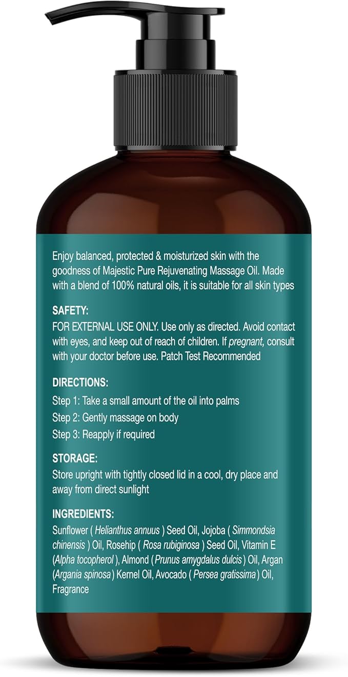 MAJESTIC PURE Vitamin E 70k Blend Massage Oil for Massage Therapy- Refreshing and Relaxing- Natural Oils with Almond, Jojoba, Argan & Avocado for All Skin Types- Men and Women Massage Lotion- 8 fl oz
