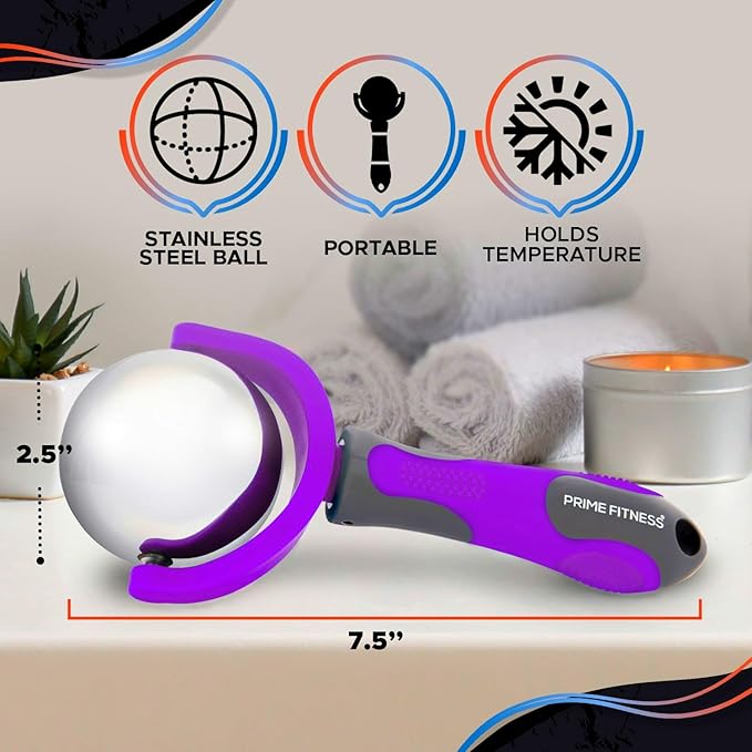 PRIME Fitness Cold Massage Roller Ball | Cold Therapy | Ice Roller Ball with Handle | cryo Stick | Relieve Muscle Pain (Purple)