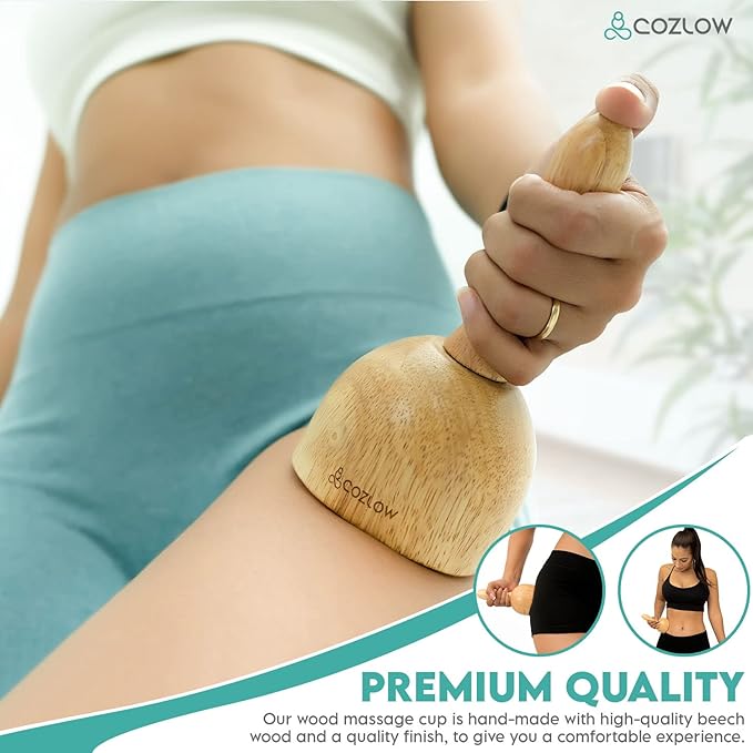 COZLOW Wood Therapy Massage Cup - Maderoterapia Massager for Body Sculpting, Fascia Release & Lymphatic Drainage - Wooden Cupping Massage Tool - Maderotherapy Helps Reduce Cellulite Appearance