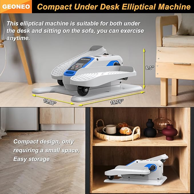 Under Desk Elliptical Machine, Electric Elliptical Exerciser for Senior, Quiet & Small Electric Seated Pedal Exerciser for Home with Display Monitor, Remote Control & 12 Adjustable Speeds