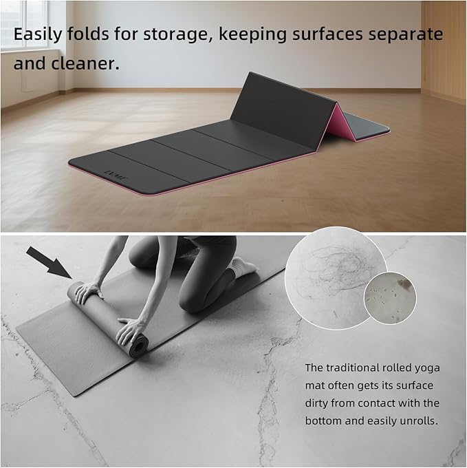 Foldable Yoga Mat, 0.32 inches Thick(8mm), SGS Certified, Non Slip, 71 x 24 inches, Foldable for Travel, Pilates, Camping, Environmental Sports Mat, Odorless TPE Material