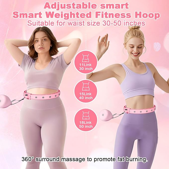 Smart Silent Weighted Fitness Hoop with Counter, Adjustable 30"-50" Infinite Exercise Hoop - A Spinning Hoop for Waist & Adult Weight Loss, Includes Tape Measure & Backpack for Women & Beginners