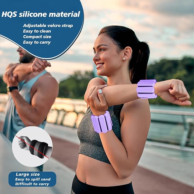 Wrist and Ankle Weights for Women & Men 2 Pack (1lb Each), Adjustable Silicone Wearable Arm & Leg Weights for Pilates, Gym, Yoga, Cardio, Strength Training