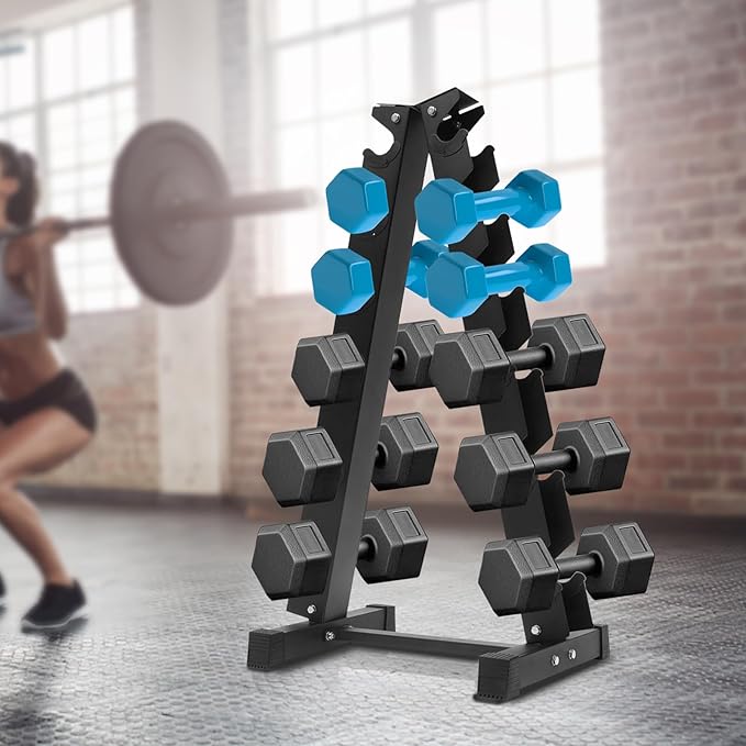 Dumbbell Rack Stand, 3 Tier Steel Dumbbell Holder 176 LBS Heavy Duty A-Frame Storage Rack Compact Weight Holder for Home Gym Fitness Storage
