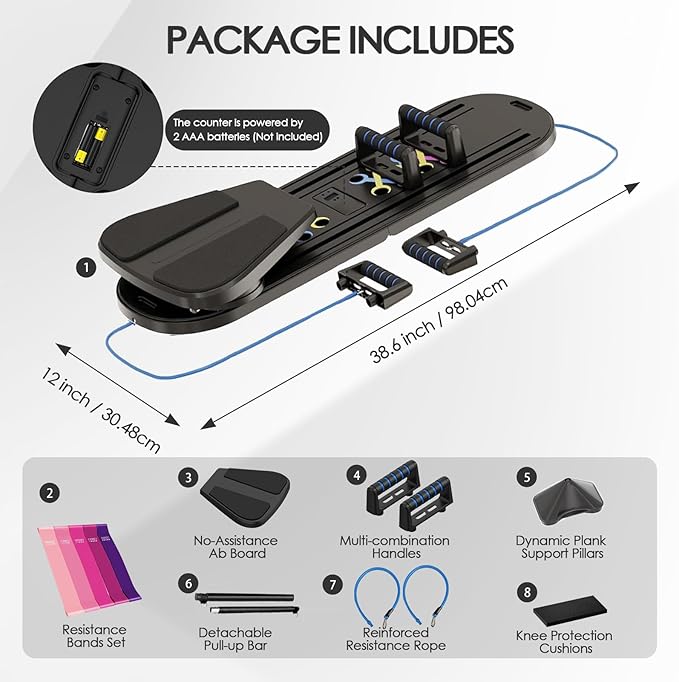 Pilates Board for Home Workout,Foldable Multifunctional Pilates Reformer Set with Timer,Resistance Bands & Storage Bag,Portable Pilates Equipment for Abs,Core & Full-Body Exercise