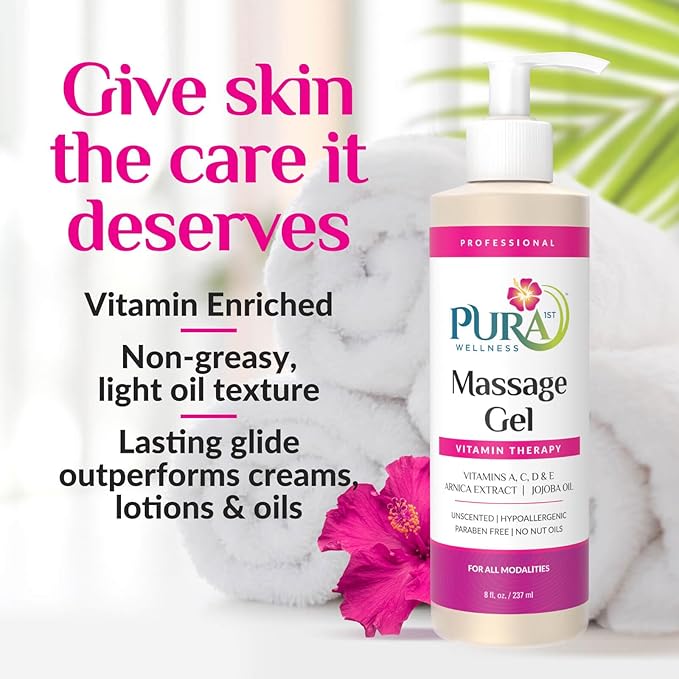 Vitamin Therapy 8 Fl oz Massage Gel, Professional, Massage Therapy, Deep Tissue, Unscented, Natural Ingredients, Skin Hydrating, Moisturizing, Muscle Relief, for Bruising, Recovery