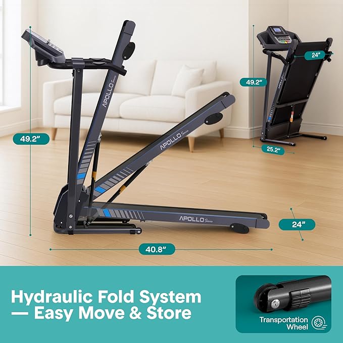 SereneLife Treadmills for Home with 13% Manual Incline Treadmill, 3.5HP - Compact Digital Portable Foldable Treadmill with Speakers, Bluetooth, App Sync, Heart Rate Monitor, for Walking, Running, Gym