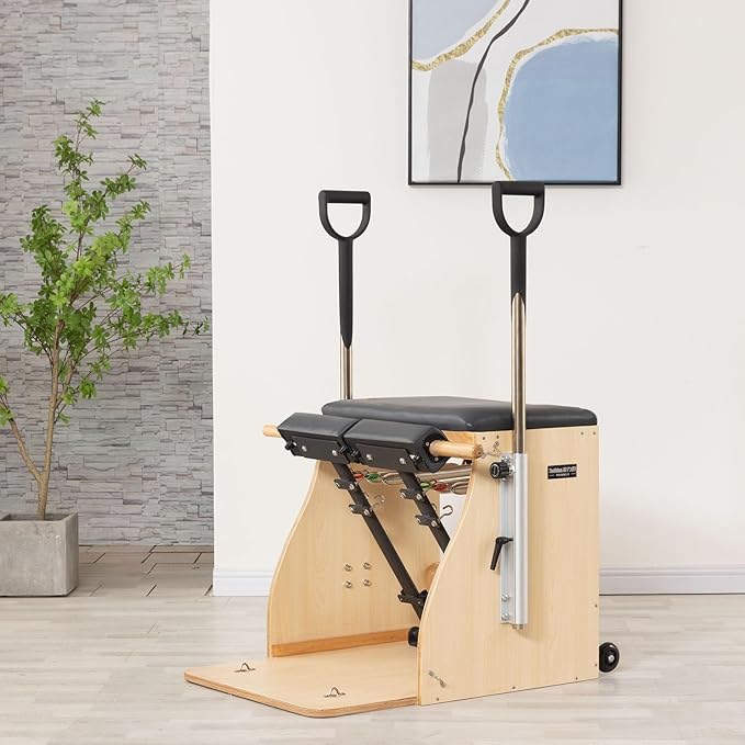 Yoga Pilates Fitness Trainer, Pilates Split-Pedal Stability Chair with Handles, Pilates Reformer Machine for Home, Maple Stability Pilates Pro Chair Equipment(Gray)