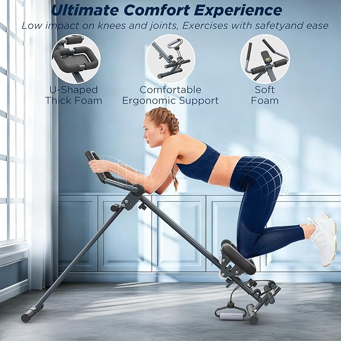 4-in-1 Rowing Machine, Ab Machine – Foldable Full Body Workout Equipment with Resistance Bands for Home Cardio, Strength, and Core Training – Black