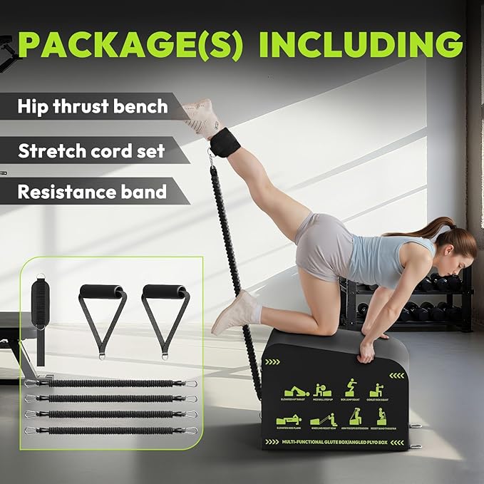 Hip Thrust Bench, Multi-Functional Slip-Free Hip Thrust Machine for Glute Bridge, Box Jump, Push-Ups, Squat, Ab Exercise, Suitable for Home & Gym
