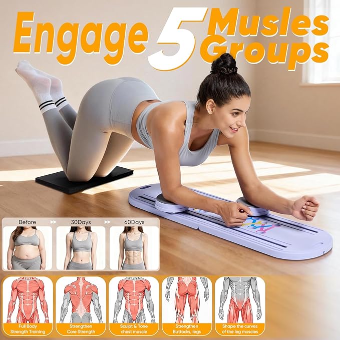 Prorobust Pilates Board, Multifuncional Portable Pilates Reformers Board Kit for Home Workout Fitness Training, Free Combination 100+ Full Body Exercise Modes