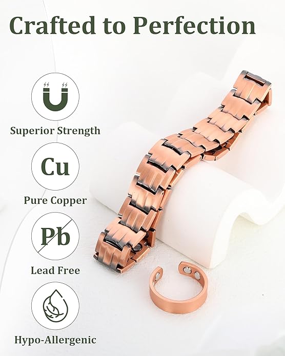 Copper Magnetic Bracelet for Men, 2X Strength 99.99% Pure Copper Bracelet with Powerful Magnets and Sizing Tool
