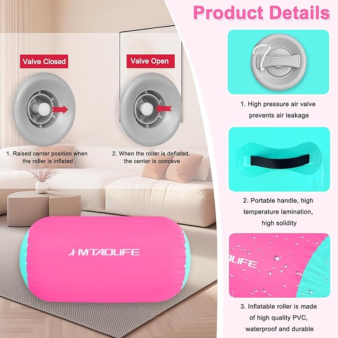 Gymnastics Air Roller Air Barrel, Inflatable Tumble Roller Mat, Air Roller Gymnastics Barrel Kids Back Somersault Backbend Trainer for Yoga Training Cheerleading Home Use