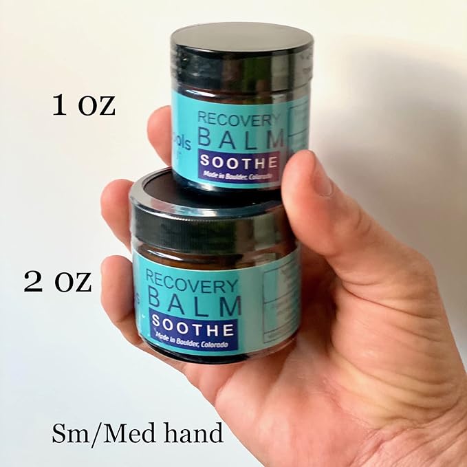 Wave Tools All Natural Recovery Balm Soothe Small Batch Pure Essential Oils Ideal for Massage in Amber Glass jar 2 oz Glass jar