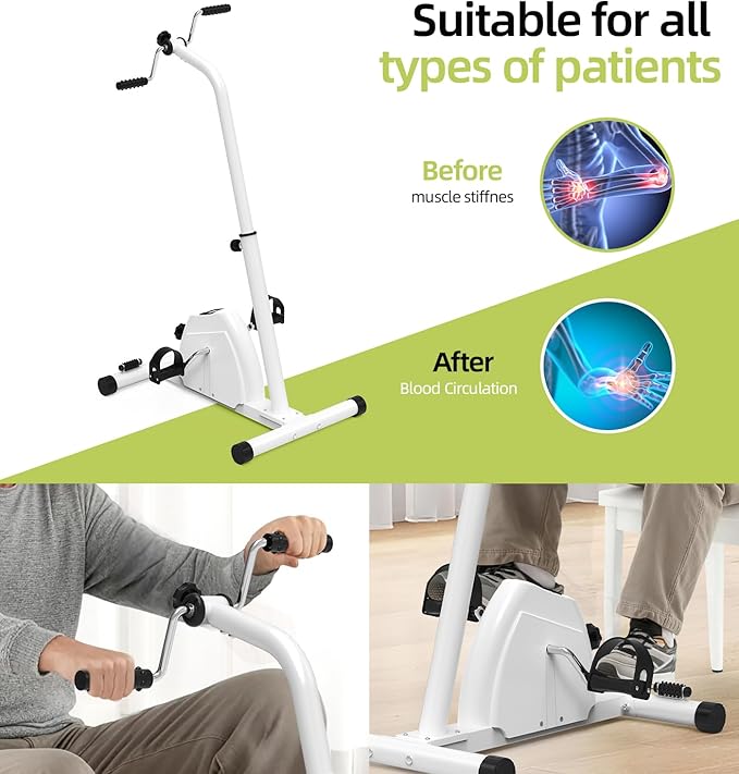 Pedal Exerciser Bike Hand Arm Leg and Knee Peddler, Adjustable Resistance Senior Exercise Equipment for Home, Adjustable Height Knee Exercise Equipment, Stroke Recovery Sit Down Bike