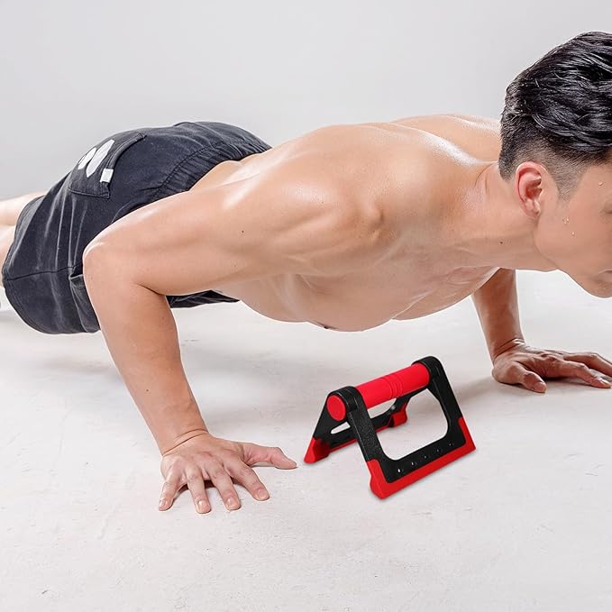 Angoily Push-up Bars and Rack for Home Fitness, Red Non-slip Push-up Stand Pair, Rotating Push-up Brackets for Floor Workouts and Strength Training