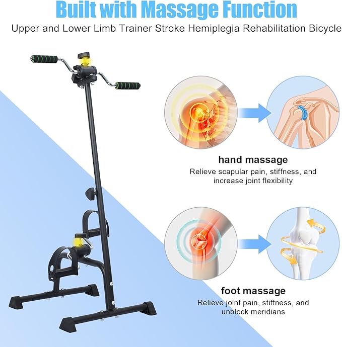 Pedal Exerciser Bike, Hand Arm Leg Knee Peddler, Arm Leg Knee Physical Therapy Exercise Bike, Adjustable Fitness Equipment Monitor for Total Body