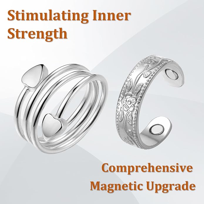 Magnetic Copper Rings Set for Women, Elegant Lymphatic Jewelry Gifts, Vintage Adjustable Vine Design