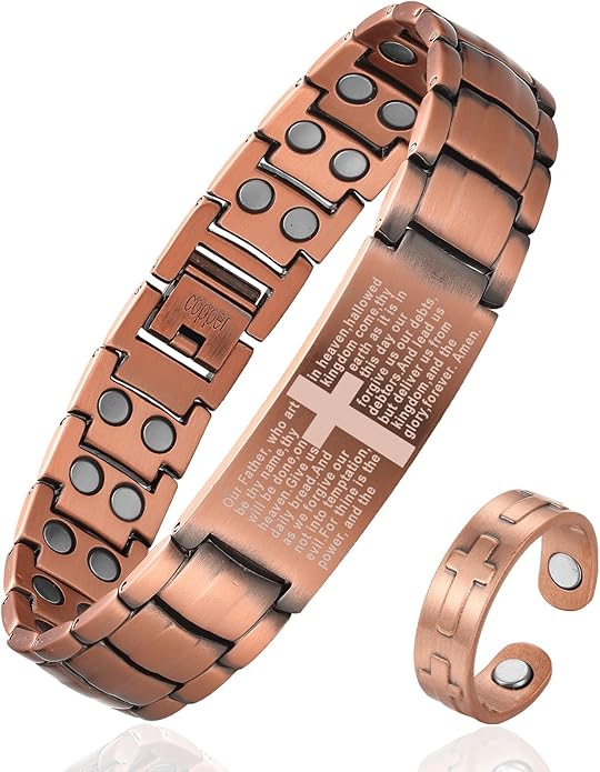 Copper Cross Bracelet for Men - Ultra Strength Magnetic Mens Cross Jewelry Set - Adjustable Magnetic Bracelet with Sizing Tool Jewelry Box