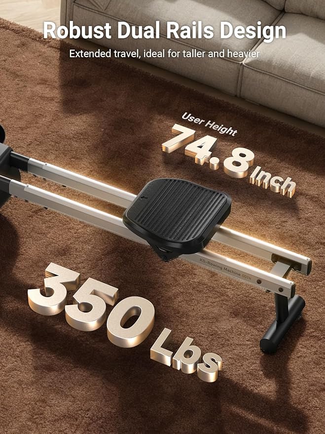 KINGSMITH Rowing Machines for Home Foldable, Compact Row Machine, 400LB & 350LB Weight Capacity, Folding Rower Machine with Adjustable Resistance, Data Monitor, App Supported