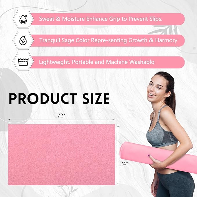 Breling 4 Pack 72" x 24" Hot Yoga Towel Non Slip Microfiber Mat Towel Sweat Absorbent Soft Pilates Mat Essentials for Hot Yoga Pilates Exercise (Pink)