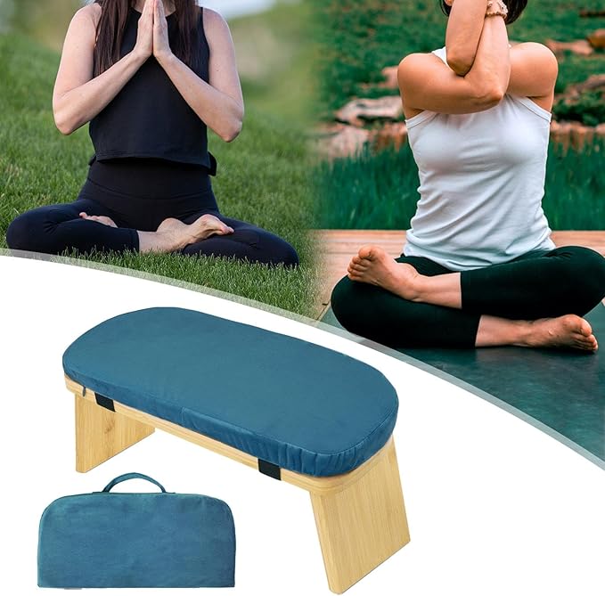 Meditation Bench, Bench for Home, Stable, Stool, Bamboo, Stable for Kneeling Or Sitting, Meditation Stool, Knee Stool, Blue