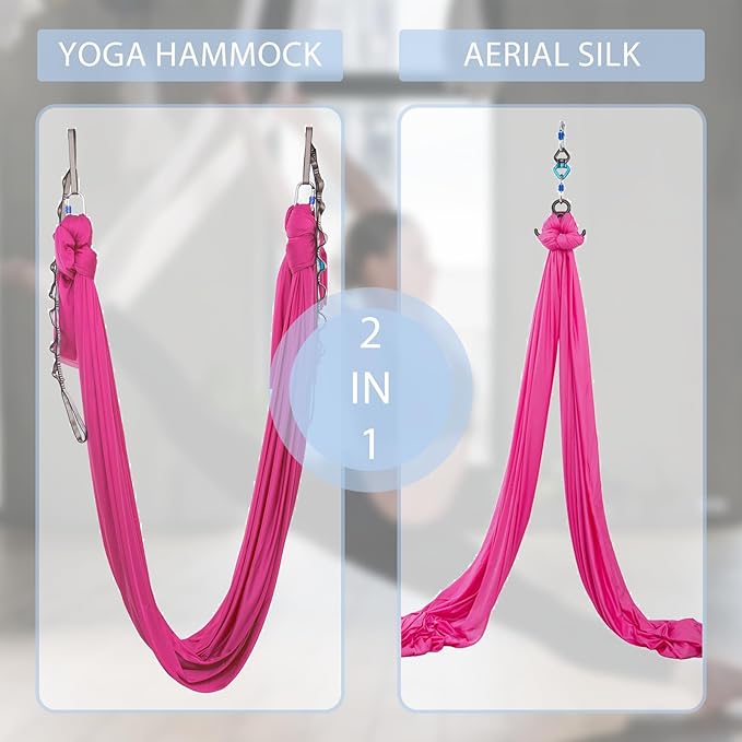 5.5 Yards Aerial Silks Yoga Swing Set - Aerial Yoga Hammock Kit Anti-Gravity Flying for Fitness, Low/Non Stretch Nylon Tricot Fabric Hardware Included for Dance