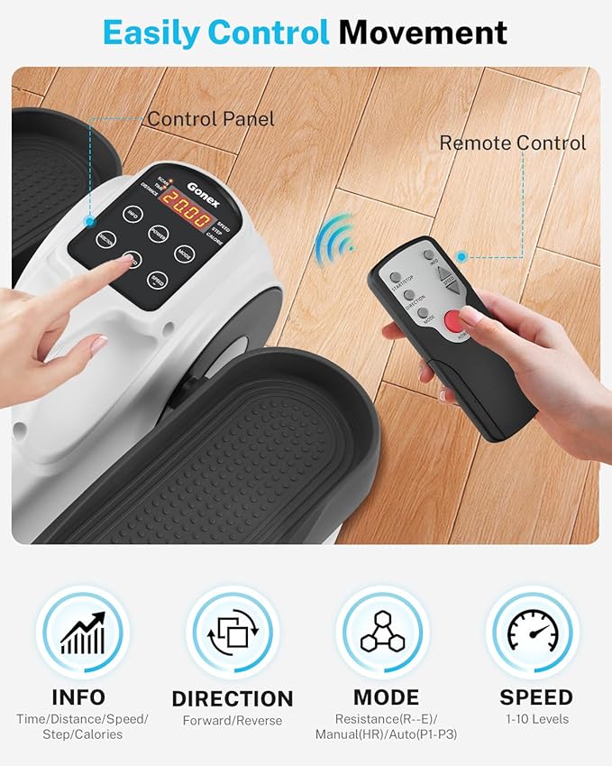 Gonex Under Desk Elliptical Exercise Machine Electric Sitting Seated Leg Pedal Exerciser with Resistance for Seniors Elderly Home 3 in 1 Mini Equipment with Remote 10 Manual Resistance 10 Auto Speeds