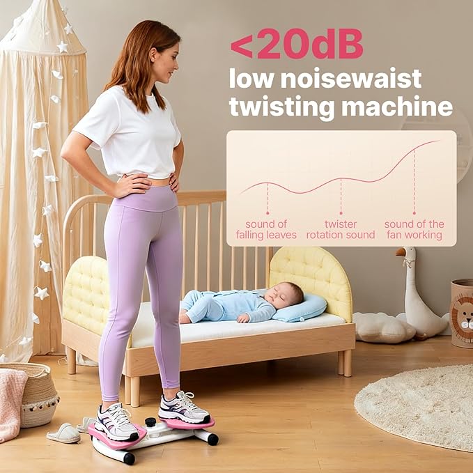 Waist Twister Machine with 300 lbs Weight Capacity, Abs Workout for Slim Waist and Core Ab Exercise, Noiseless Home Gym Exercise Equipment for Women Men, Pink and Purple