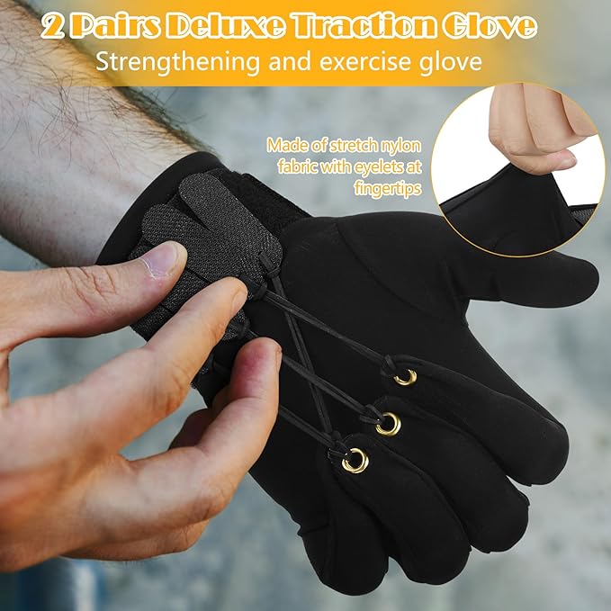 Panitay 2 Pair Traction Exercise Glove Hand Finger Strengthening Thumb Flexion Physical Therapy Glove for Increasing Strength