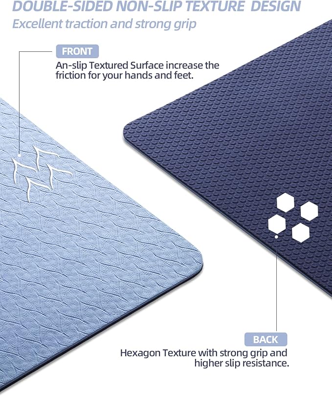 COOLMOON Yoga Mat Non Slip, Anti-Tear 1/4 Thick TPE Yoga Mats for Women and Men, 72"x24" Exercise & Fitness Mat with Carrying Strap, Workout Mats for Yoga, Pilates and Floor Exercise