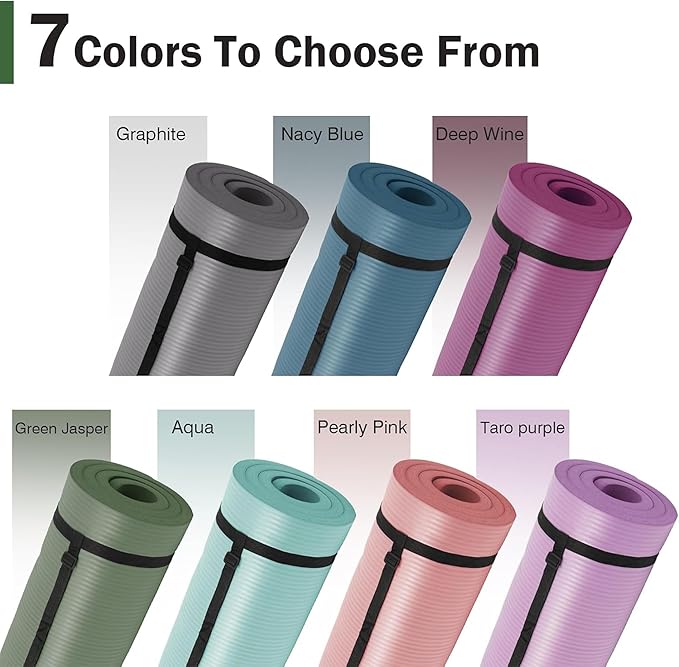 BalanceFrom 71x24 Inches Extra Thick Yoga Mat 1-Inch High-Density Foam – Roll-Up Exercise Pad with Double-Sided Non-Slip Surface and Carrying Strap for Pilates and Home Workouts, Multiple Colors