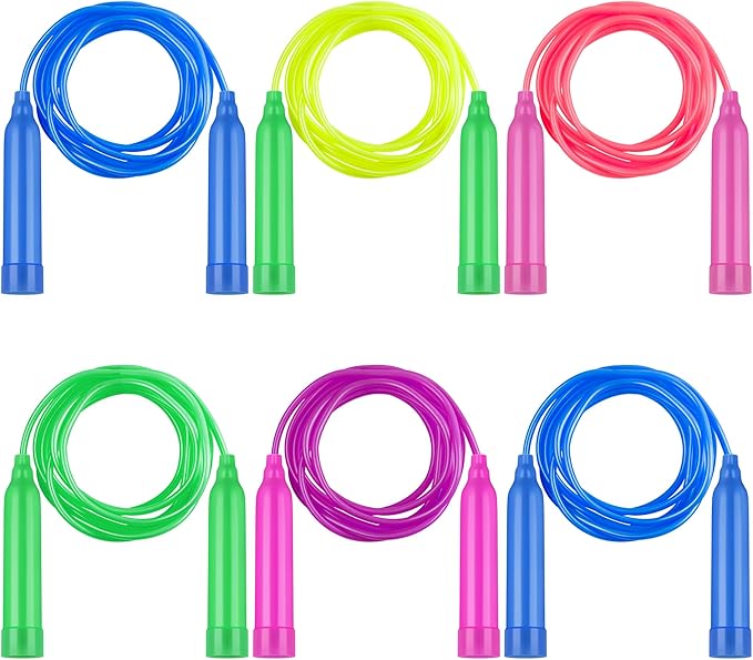 Elcoho 6 Pack Colorful Jump Rope Set Adjustable Plastic Jump Ropes Skipping Rope Outdoor Jumping Ropes Great Party Favor