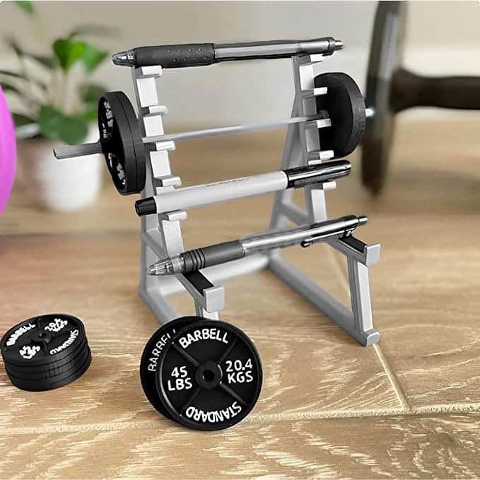 Squat Rack Pen Holder for Desk, Mini Barbell Rack Pen Holder with Weights & Barbells, Gym Theme Unique Organizer for All Fitness Enthusiasts and Weightlifting Fans