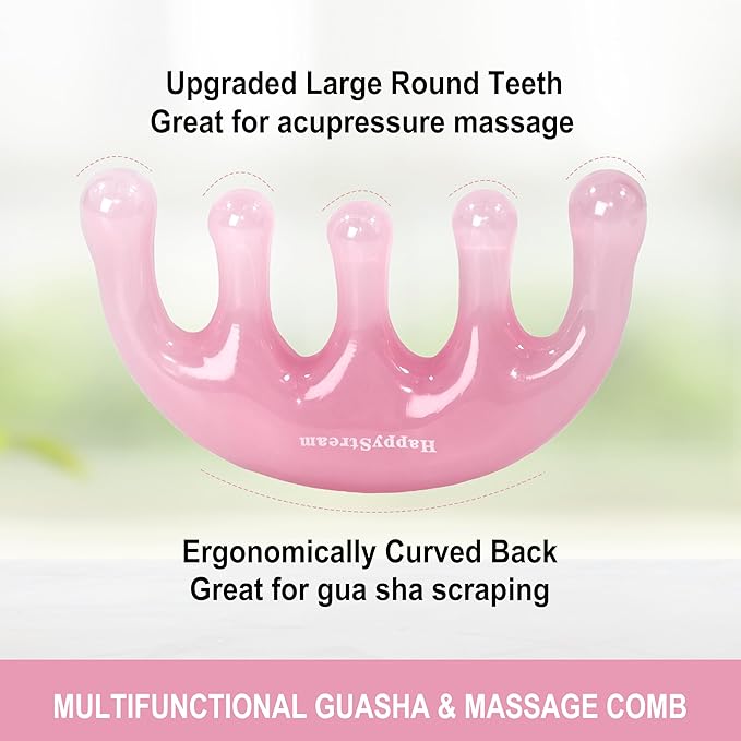 Scalp Massage Tool Head Massager. Resin Massage Comb Gua Sha Fascial Tools for Scalp Care Hair Growth Stress Relax Headaches Meridian Acupoint Treatment Trigger Point Therapy. (Pink)