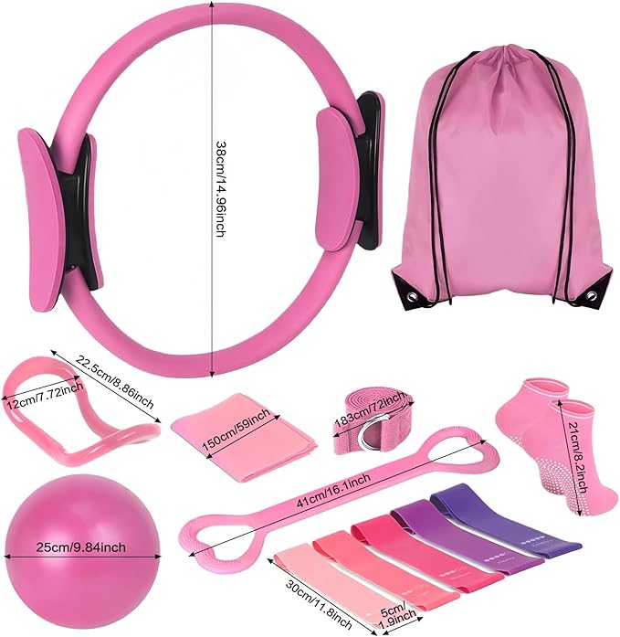Qmint 13 PCS Pilates Essentials Kit for Women,Pilates Ring and Yoga Ball & Accessories, with Resistance Bands for Home Workouts,Pilates,Yoga