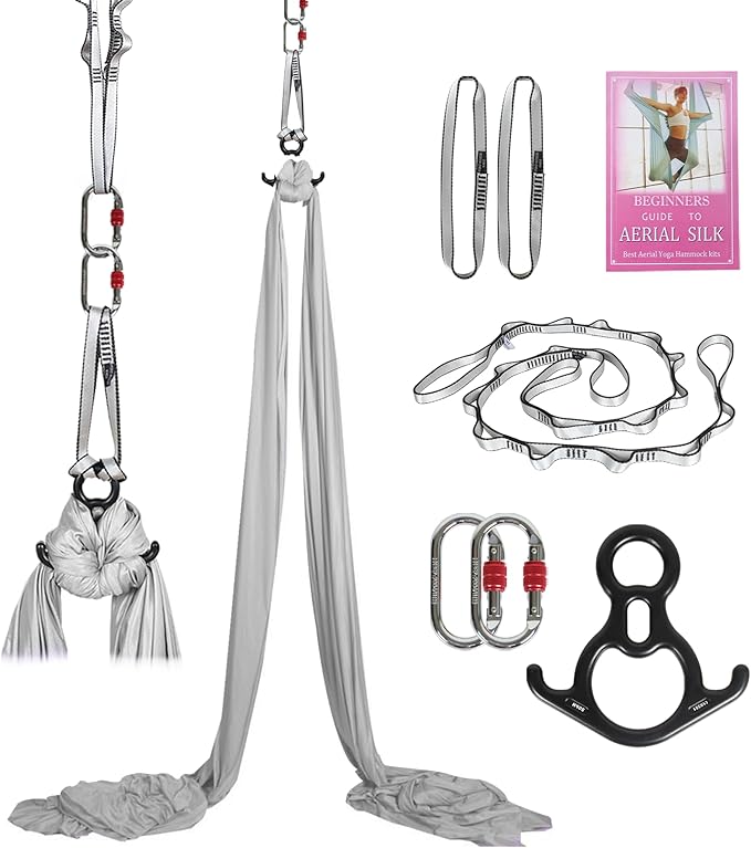 Aerial Silks Kit & Aerial Yoga Hammock - 11Yd Premium Fabric with Hardware - Easy Setup for Flying Yoga, Aerial Swing & Fitness - Supports Up to 14ft Rigging
