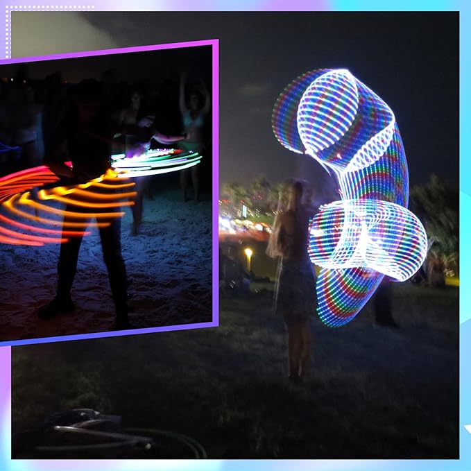 Jerify LED Hoop Light up LED Glowing Lights Fitness Exercise Hoops 10 Color Changing Exercise Glowing Hoop for Halloween Party Favors Dance Dark Fitness
