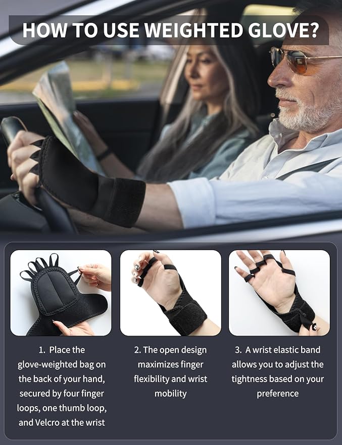 2 Pack Weighted Gloves for Tremors, Improved Hand/Wrist Mobility, Adjustable Hand Stability Aid for Parkinson's Patients, Writing Stability & Strengthening, Hand Grip Strength Trainer