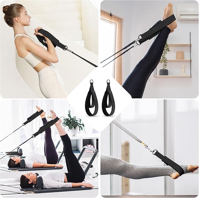 2PCS Comfortable Enhanced Thickness Pilates Double Loop Strap - D-Ring Strap for Home Gym & Yoga Workout Accessories