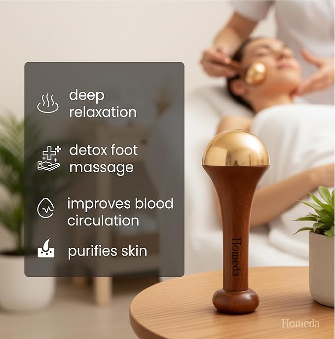 Kansa Wand Ayurveda Foot Massager - Indian Skincare Tool - SWA Kansa Wand for Feet & Face Relazation, Wellness & Detox - Ayurveda Gifts (Single Bowl)